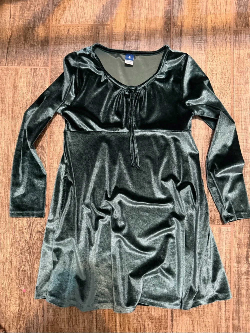Girls Velvet Long-Sleeve Empire-Waist Dress - Dark Green